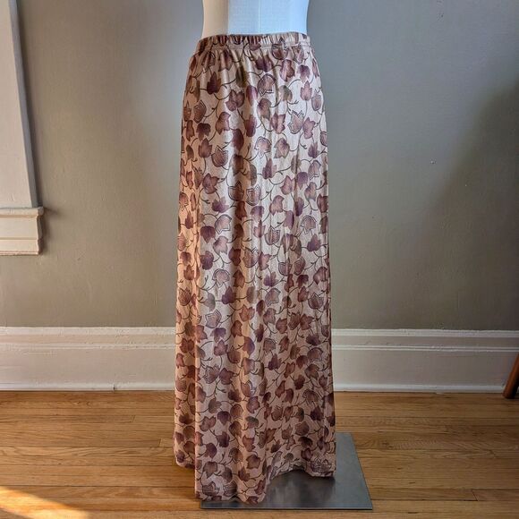 Vintage 90s Boutique Europa Autumn Velvet Skirt Leaf Print Midi Fairy Size Large - Picture 2 of 11